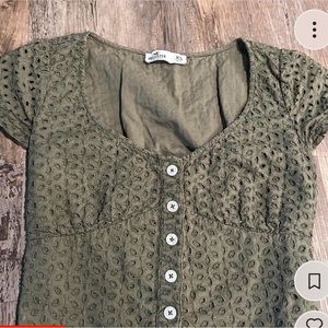 green hollister tight button up